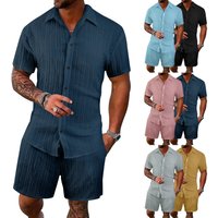 Clothing Summer Casual Sports Suit Loose Solid Breathable Cardigan Short Sleeved Shirt Suit