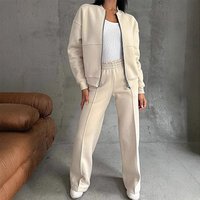 Clothing Style_Autumn Winter Casual Zipper Jacket Wide Leg Pants Two piece Set