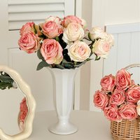 Elegant Artificial Bouquet Realistic Silk Flower Arrangement Wedding Decor Home Centerpiece Photography Props 7 Roses Per Bouquet