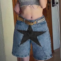 street fashion loose contrasting five pointed star patch denim pants