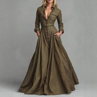 Oversized Button Up Shirt Dress High Waist & Flowy Silhouette – Chiffon Polyester Military