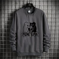 Modern Style Fat Guy Loose Sweater Spring Autumn Plus Round Neck Printed Cotton Long sleeved T shirt Sports Bottoming Shirt