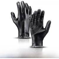 Warm winter cycling gloves Outdoor PU leather zipper windproof fleece waterproof touch screen sports ski gloves