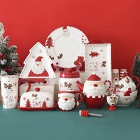 Home & Garden Nordic stitching Santa Claus bowls plates tableware set embossed sealed jar spice jar Western ceramic flat plate cup