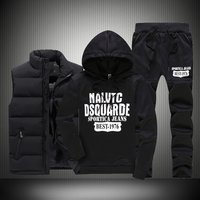 Men's Clothing Hooded Letter Pullover Sweatshirt Suit cotton Cotton Vest Large Size Three Piece Suit