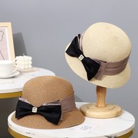 Hepburn Style Summer Small Brim Bow Stylish Sun protective Style Straw Beach Sun Hat