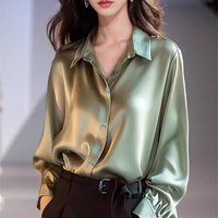 Clothing solid drape high end unique acetate satin shirt