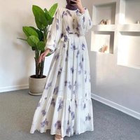Elegant Floral Maxi Dress Belt – French Bohemian Style Long Sleeve Layered Design – Modest Muslim Dress
