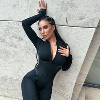 Fashion Sports Leather Ribbon Parting Line Long Sleeve Zipper Tight Hip Jumpsuit