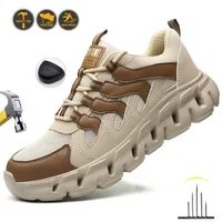 safety shock resistant perforated work anti slip steel toe platform sports protective shoes