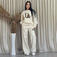 Voya Letter Print Hoodie Street Korean Style Casual Round Neck Sweater Set