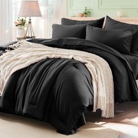 Black Solid Color Breathable Queen Size Comforter Sets, All-Season Down-Alternative 3-Piece Bedding Set