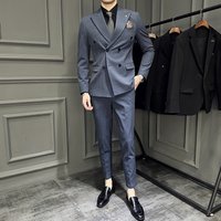 Men's Three Piece Suit Set Quality Striped Spring Summer Stylish Peak Lapel High End Double Breasted