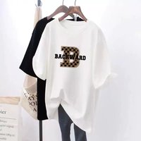 Women's White loose short-sleeved T-shirt women's large size tops new summer medium and long style T-shirt