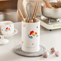 Ceramic Chopstick Holder Drain Tray – Elegant Pineapple & Floral Design Compact Kitchen Organizer Utensils Spoons & Knives