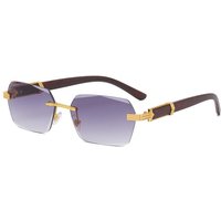 Rimless Square Sunglasses Woman Vintage Brand Designer Sun Glasses Man Fashion Metal Wooden Mirror Oculos De Sol