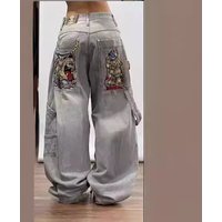 Women's Clothing Y2K Gothic style jeans for men high street personality pattern loose straight wide leg jeans
