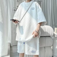 Clohting Waffle Sports Casual Suit Summer Style Trend Two piece Suit Round Neck Loose Ice Silk Short sleeved T shirt Trend