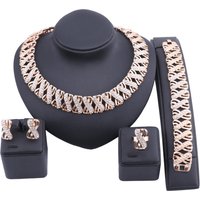 Exquisite Dubai Gold Wedding Bridesmaid Crystal Necklace Earrings Bracelet Ring Party Costume Jewelry Set
