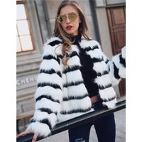 tops white block imitation fox fur coat winter imitation fur coat round neck long sleeve fur