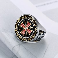 Hot selling men's gold and red cross ring, stainless steel retro cross ring, diamond studded titanium steel ring