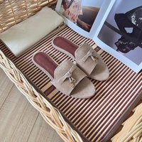 LP One Word Slippers For Women 2024 Summer New Style Tassel Leather Versatile Lazy Flat Bottom Open Toe Casual Outerwear