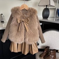 Autumn Winter Vest Suit Imitation Fur Vest Plus Pleated Skirt Thick Sweater Three Piece Thick Vest Suit