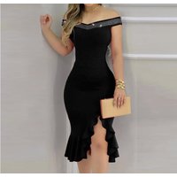 Clothing Sexy Ruffled One Shoulder Hot Diamond Dress Ready