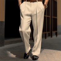 Loose Fit Formal Trousers Autumn Winter Front Pleated Slanted Pockets Straight Leg Comfortable Business Style Solid