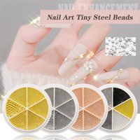 6 Grids Nail Art Tiny Steel Caviar Beads Mixed 3D Design Rose Gold Silver Jewelry Manicure DIY Decoration