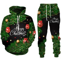 Cross Border Christmas 3D Printed Sportswear Set Casual Hooded Sweatshirt Long Pants Fashion Autumn Winter