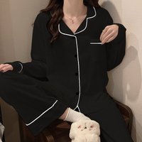 Fashion Pajamas Spring Autumn Long Sleeve Simple Generous Solid Casual Pajamas Suit Japanese Korean Style Fresh Home Clothes
