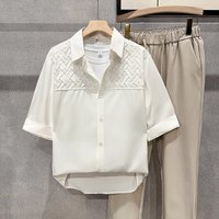 Trendy summer standard youthful trendy lazy Harajuku solid shirt fashionable versatile quarter sleeves