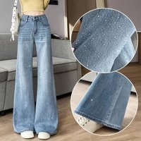 Super Popular Light colored Sparkling Rhinestone Wide leg Jeans 2026 Spring Hot selling Starry