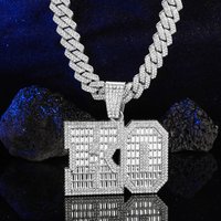 New Hip Hop T Square Diamond Letter Neckl Pendant Light Luxury Exaggerated Alloy Full Diamond KO Letter Hip Hop