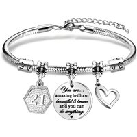 Birthday bracelet stainless steel soft chain round plate engraved love pendant digital girl gift stainless steel birthday bracelet