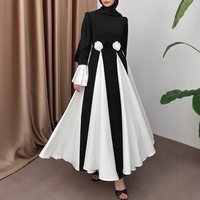 Clothing Contrast Design Flower Belt Long Temperament Elegant Dress