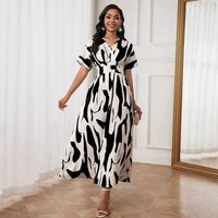Clothing Fashion Digital Printing V Neck Waist Elegant Temperament Dress