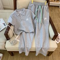 Clothing Age reducing summer sports suits fashionable small sized casual short sleeved wide leg trousers two piece suits