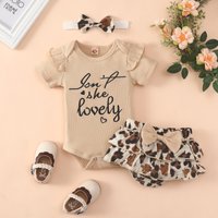 clothes summer romper shorts suit short sleeved letter triangle romper bowknot leopard print shorts