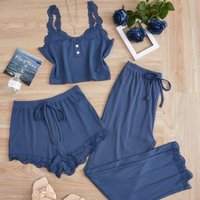 Sleepwears Lace Lace Sexy Slim Fitting Camisole Vest Trousers Three Piece Suit Outer Wear Home Clothes