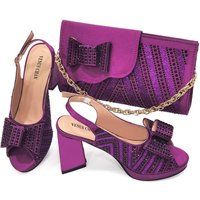 Women's Shoes Shoe And Bag Set Combination: Fish Mouth High Heels With Square Clutch (soft) + Rhinestone Flower