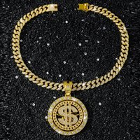 Fashion alloy Cuban US dollar rotating pendant necklace personality exaggerated US dollar Cuban necklace