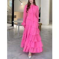 Clothing sexy solid chiffon long sleeved dress