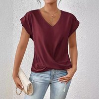 Clothing Elegant V Neck T Shirt Solid Short Sleeve Top Spring Summer Fashion Comfortable Fit