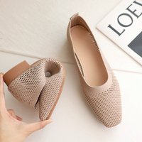 spring summer style mid heel flying woven shallow mouth breathable one step woven grandma shoes