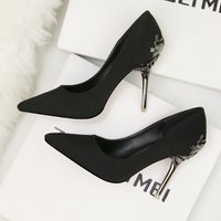Pumps style pointed toe stiletto high heels wedding shoes bridal shoes metal hollow suede shallow mouth shoes