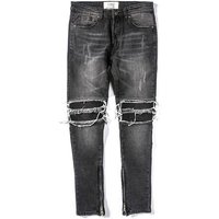 Men's Black And Blue High Street Motorcycle Patchwork Jeans Denim Fashion Casual Trousers
