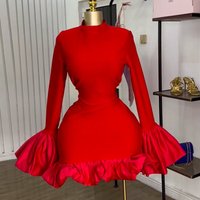 Clothing Collar Trumpet Sleeve High Waist Ruffled Hip Dress Elegant Mock Neck Flared Sleeve High Waist Ruffle Hem Bodycon Dress