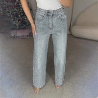 Clothing Full Diamond Washed Jeans High End Low Waist Straight Trousers Personality Hot High Street Trousers